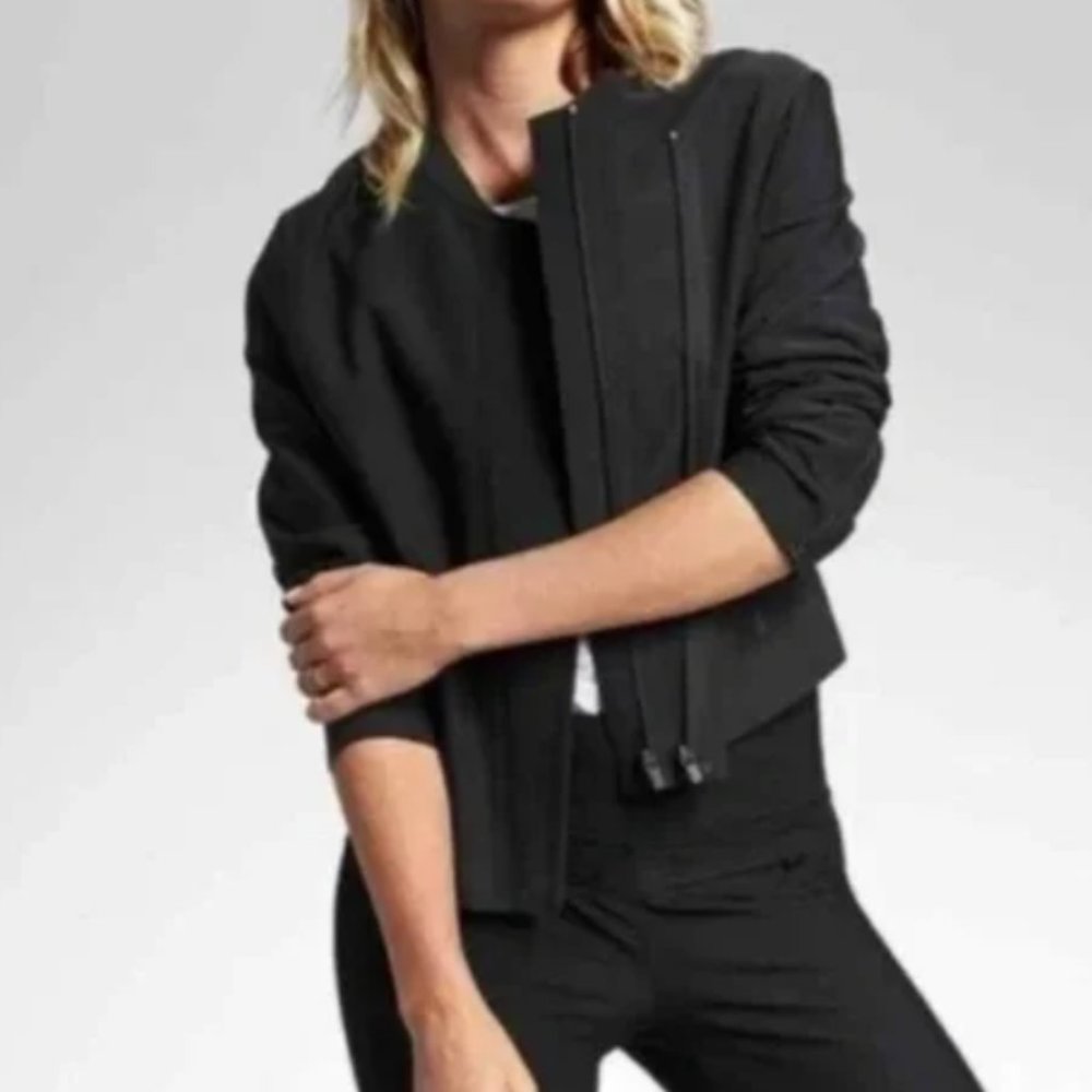 Athleta Stellar Cropped Moto Jacket Asymmetrical Zip